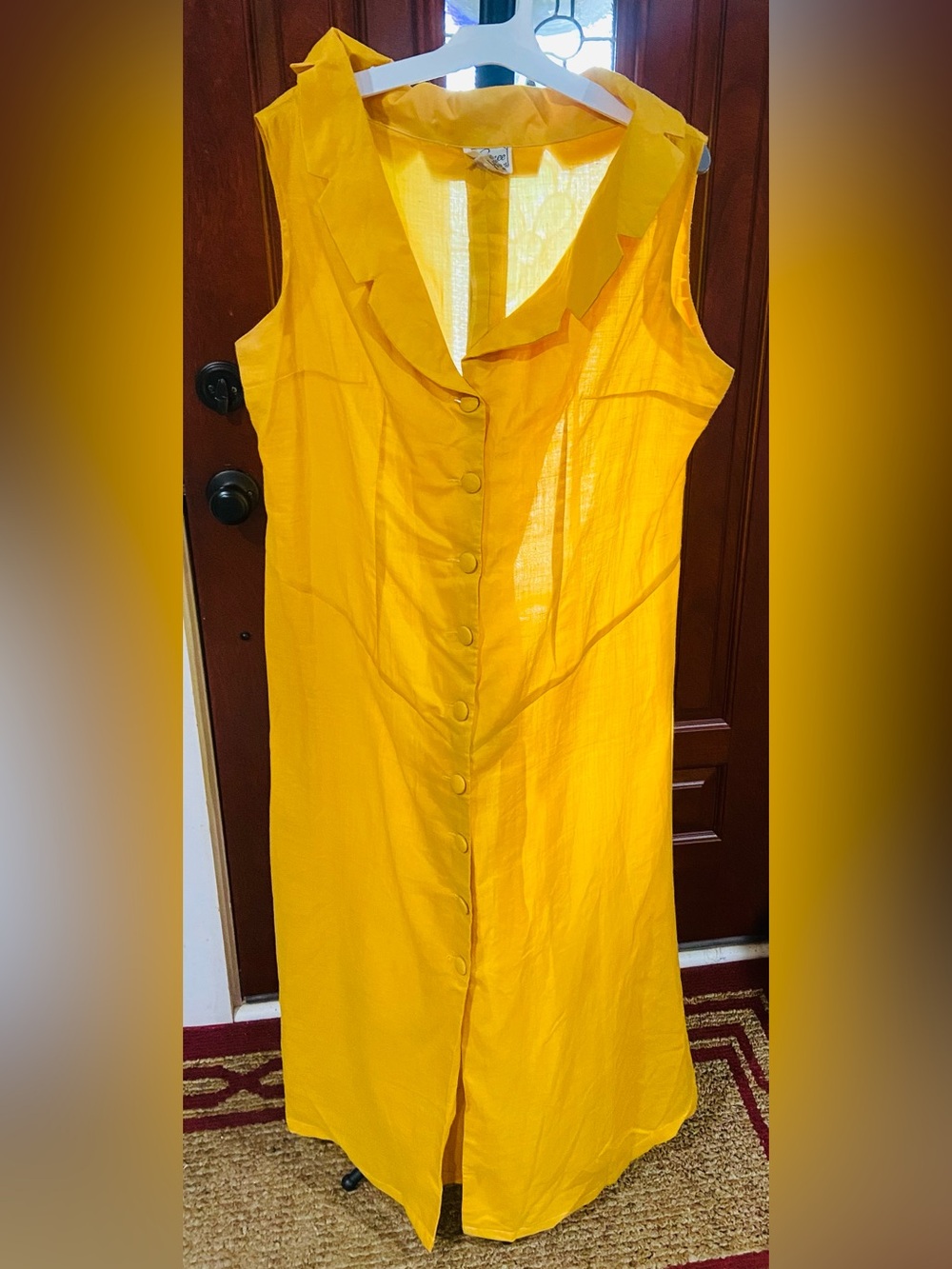 Yellow Sleeveless Button-Front Maxi Dress 100% Linen